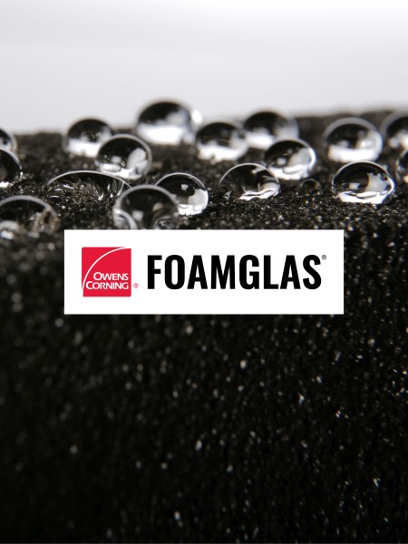 Logo van Foamglas met achtergrond met druppels