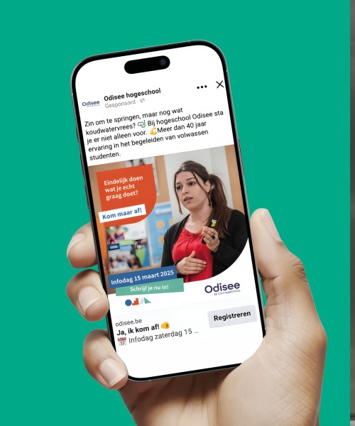 Gsm met advertentie van Hogeschool Odisee
