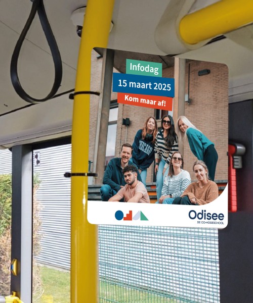 Reclame Odisee in de bus