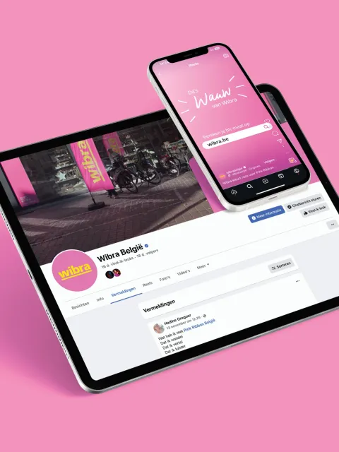 Wibra socials op iPad en telefoon